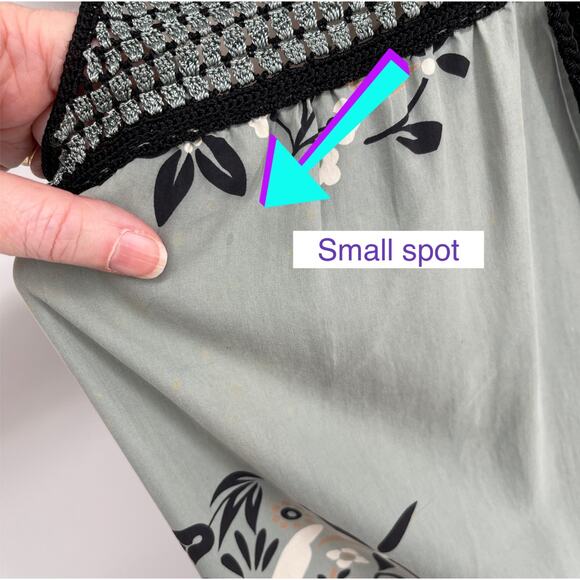 BCBGMaxAzria Crochet Bodice Silk Top Sz M Sleeveless Floral Birds Lightweight - Picture 5 of 13